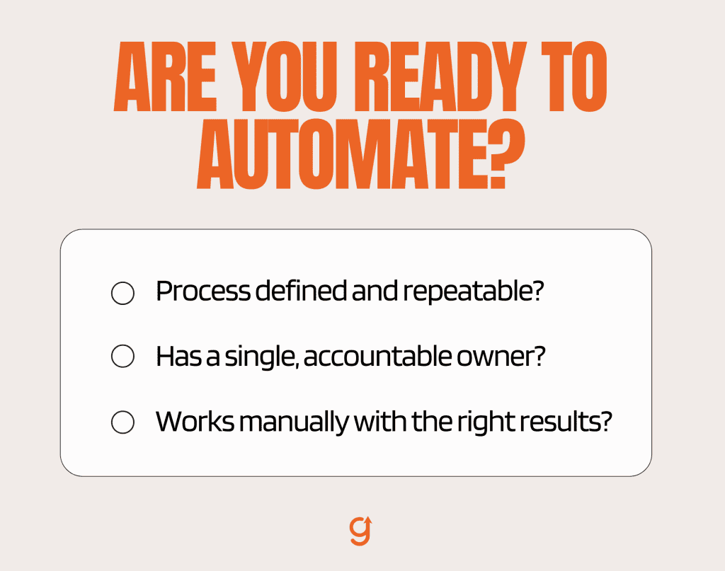 A three-line automation readiness checklist card with three checkboxes