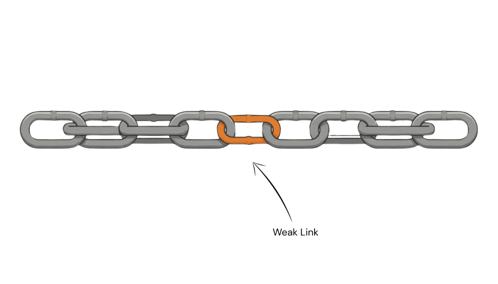 A chain diagram highlighting the single weakest link/