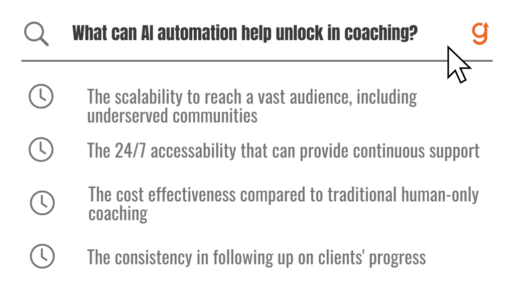 AI automation in coaching can help unlock scalability, accessibility, cost-efficiency, and consistency among many things