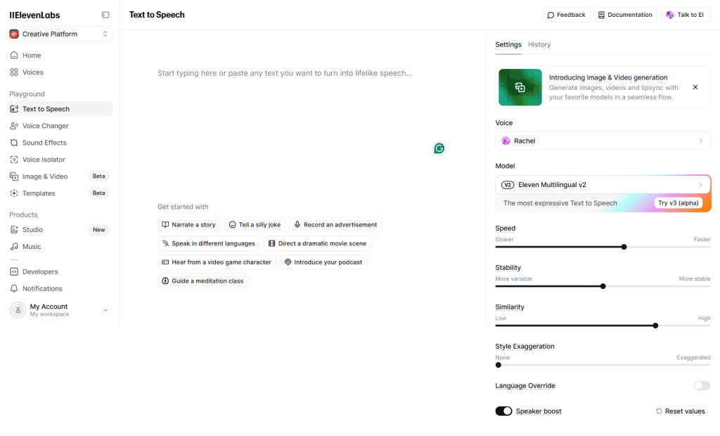 Elevenlabs.io Text to Speech Home
